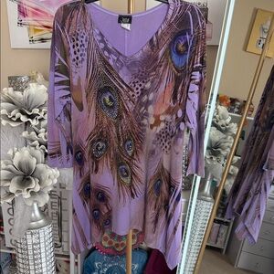 Chic Purple Peacock Feather Tunic
